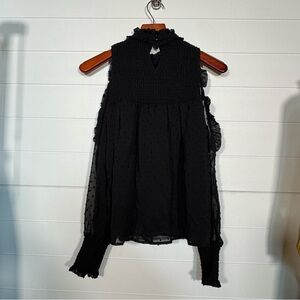 NWT Alpha & Omega Elegant Black Cold Shoulder Long Sleeve Top Blouse size Large